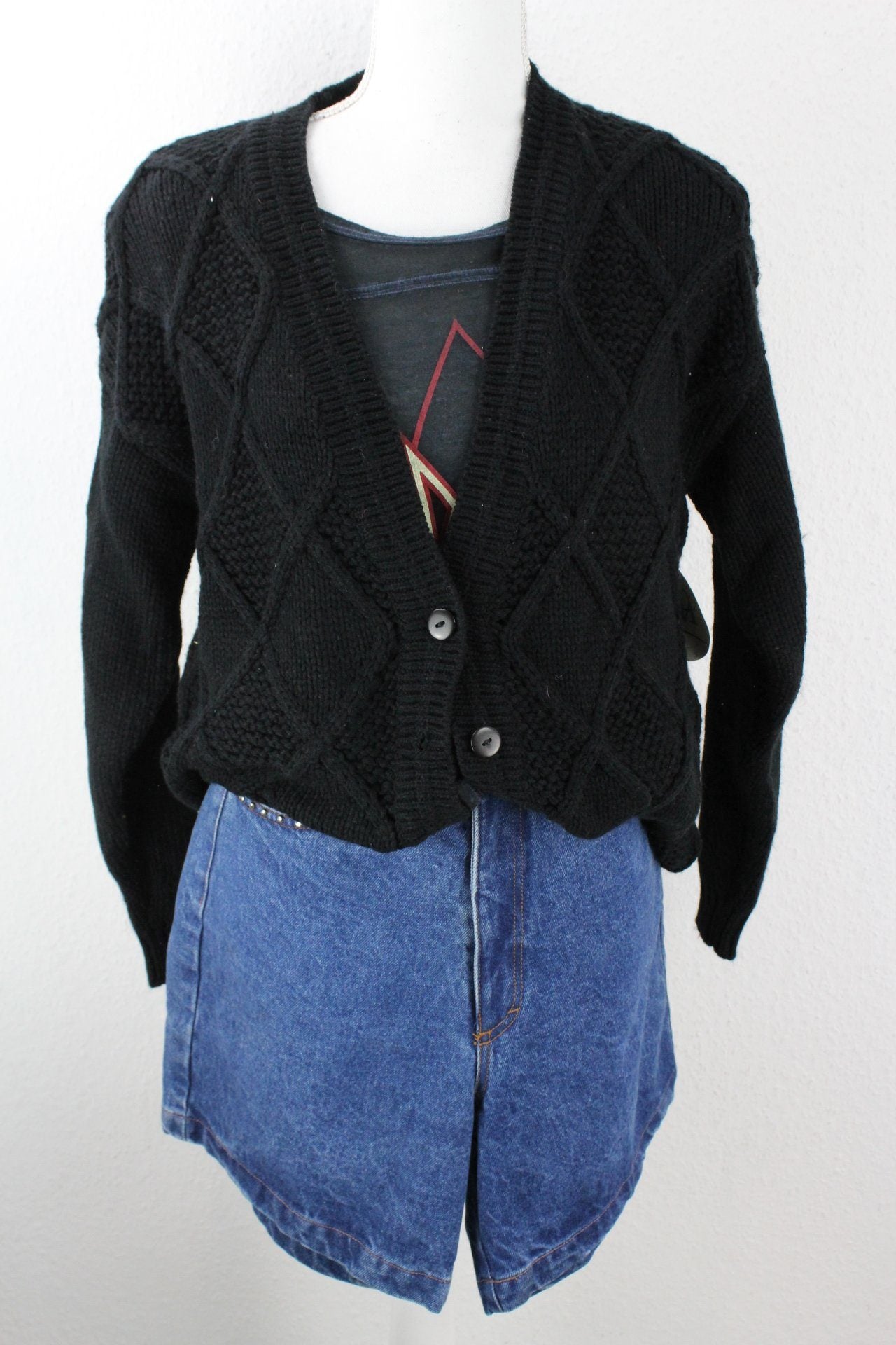 Vintage Black Basic Cardigan (L) Vintage & Rags