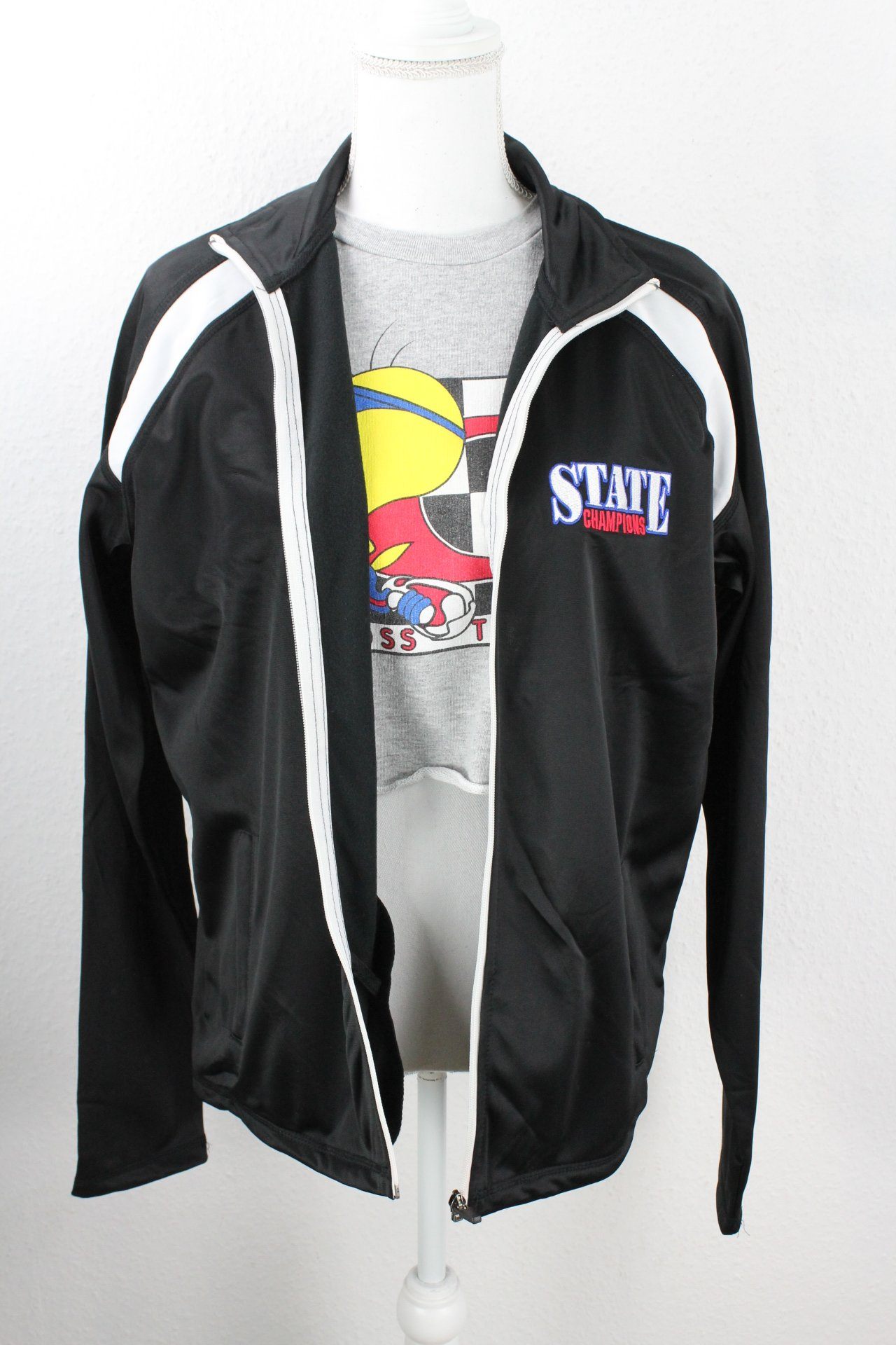 Vintage Black Varsitiy Jacket (XL) Vintage & Rags