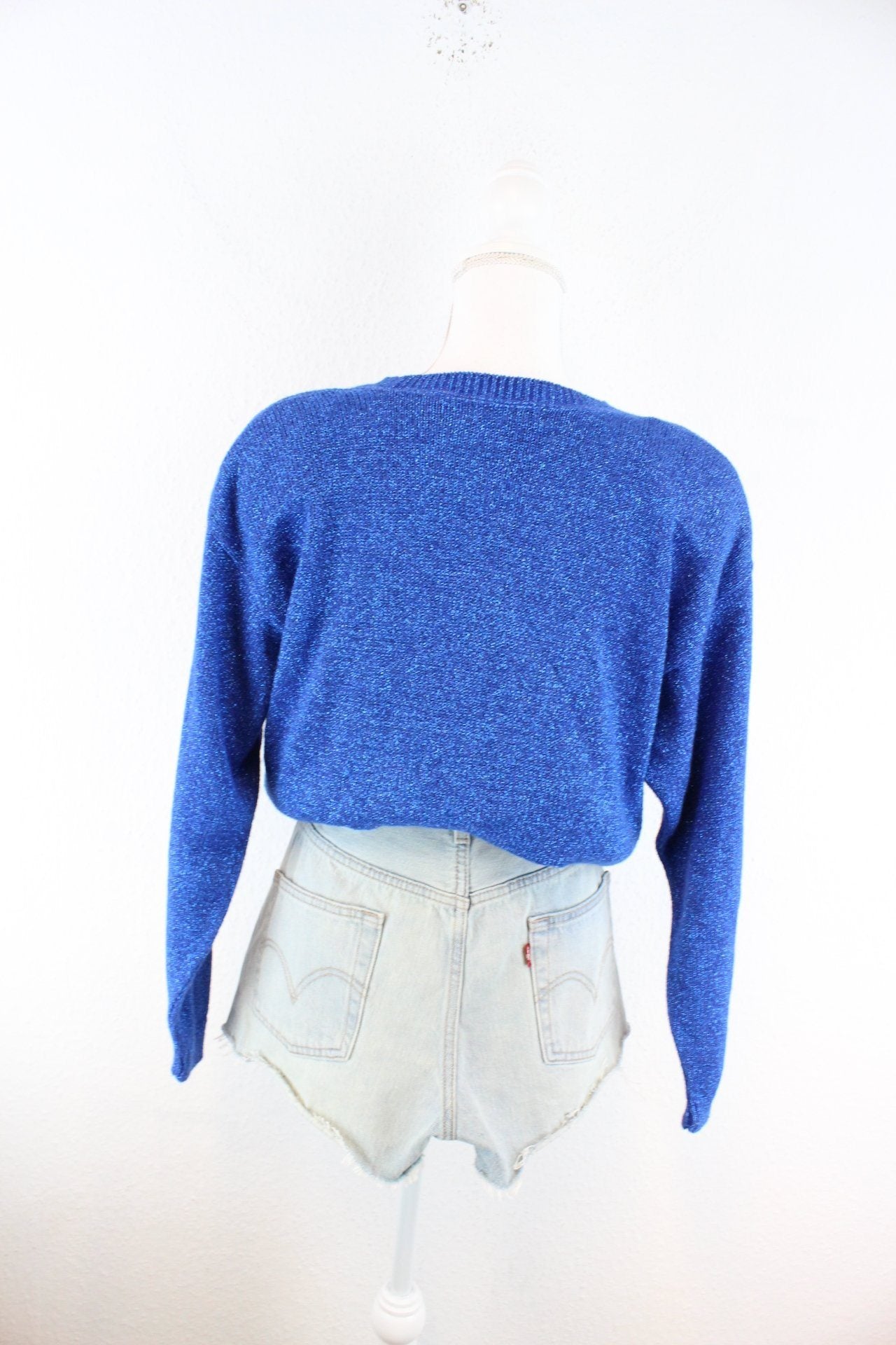 Vintage Blue Glitter Pullover (M) Vintage & Rags