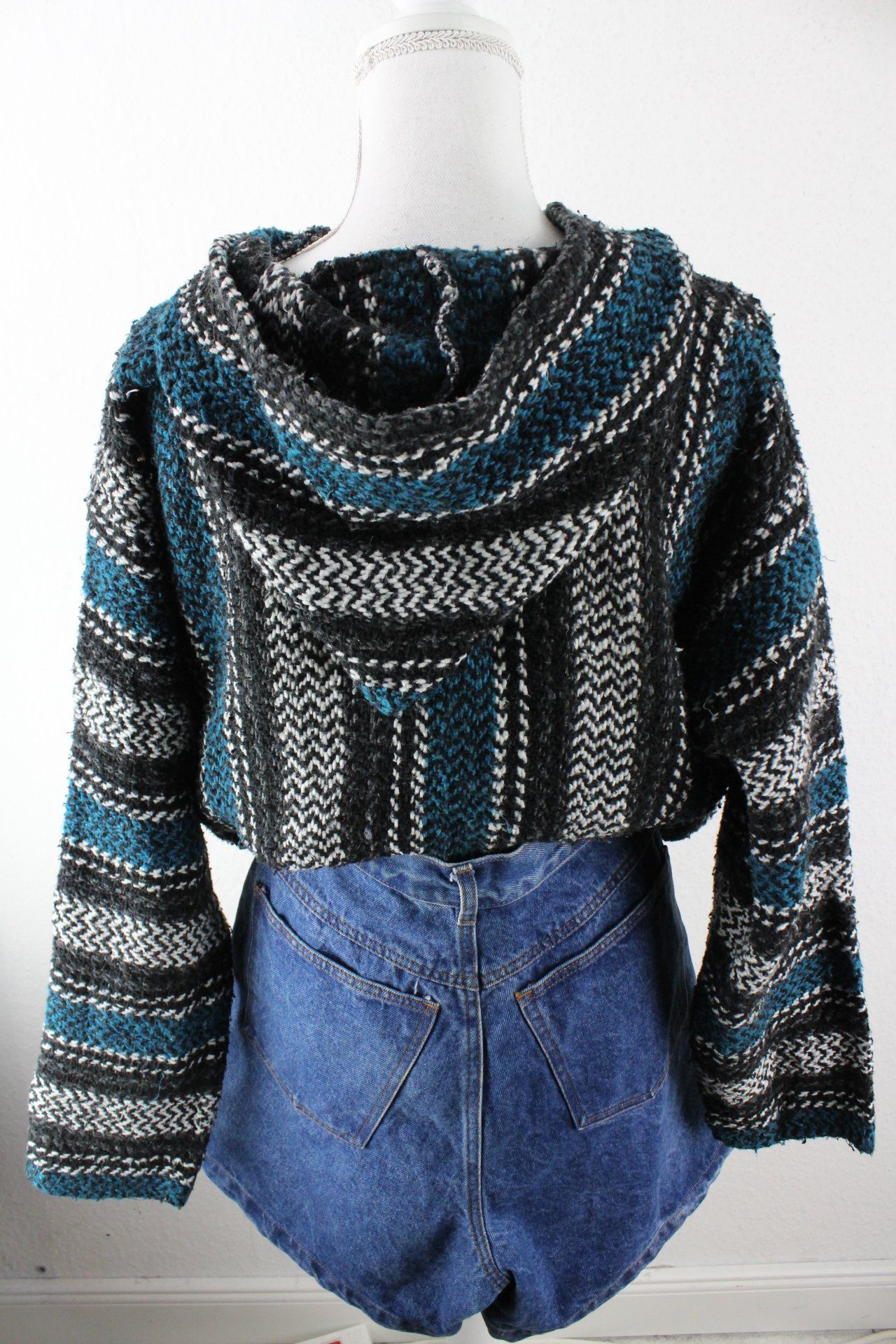 Vintage Blue Stripe Knit Hoodie (L) Vintage & Rags