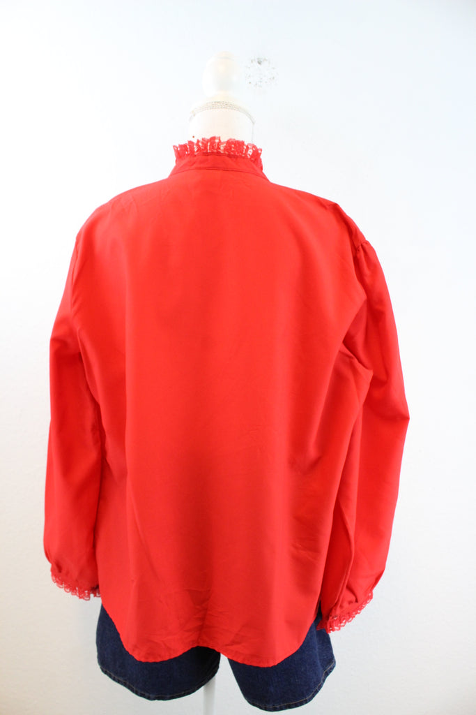Vintage Red Ruffle Blouse (M) - Vintage & Rags Online