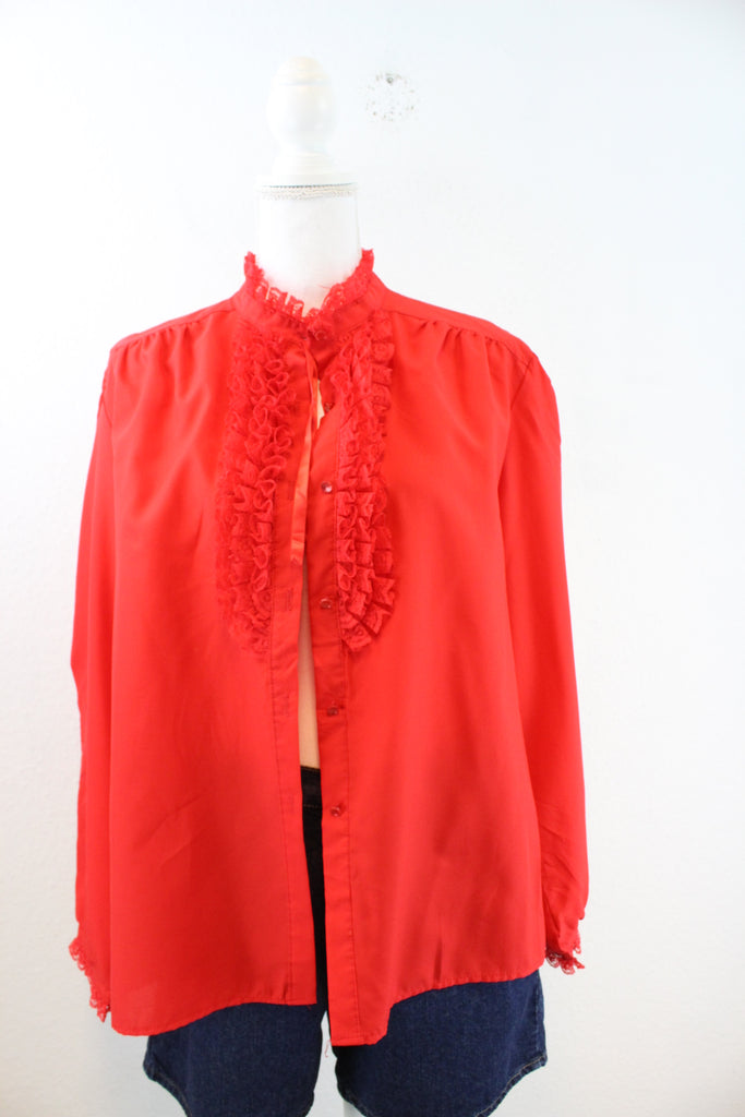 Vintage Red Ruffle Blouse (M) - Vintage & Rags Online