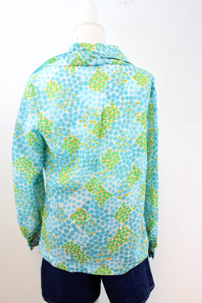 Vintage Blue Floral Blouse (M) - Vintage & Rags Online