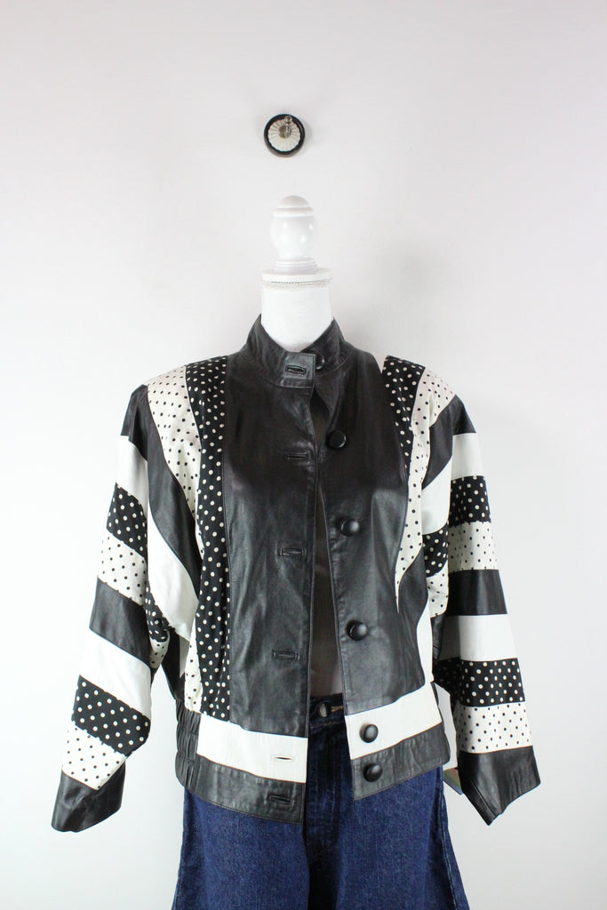 Vintage Striped Leather Jacket (S) - Vintage & Rags
