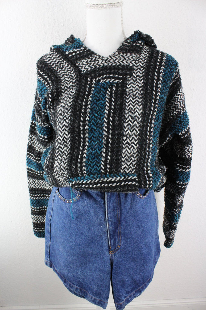 Vintage Blue Stripe Knit Hoodie (L) Vintage & Rags 