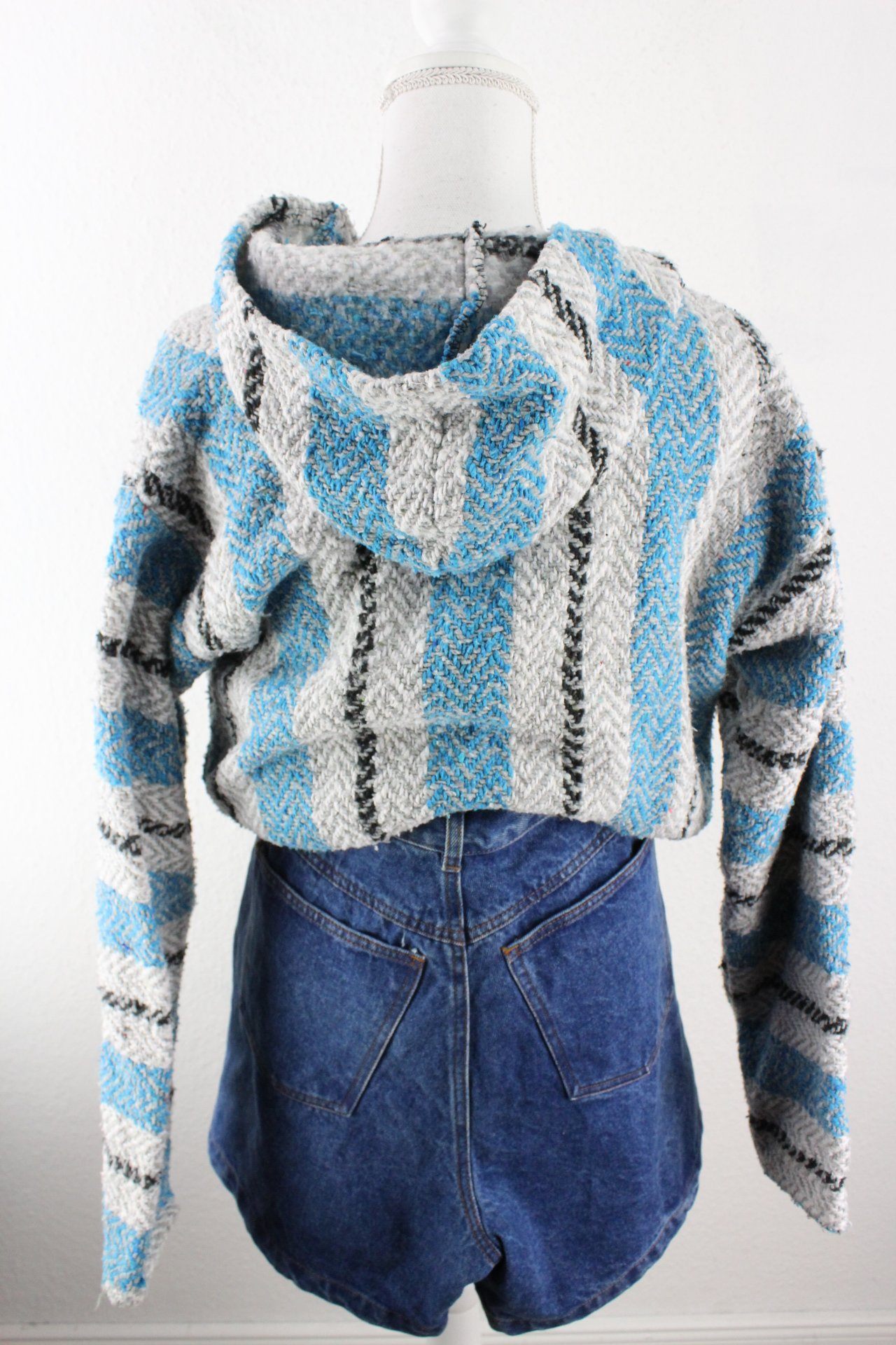 Vintage Blue Stripes Knit Hoodie (L) Vintage & Rags 