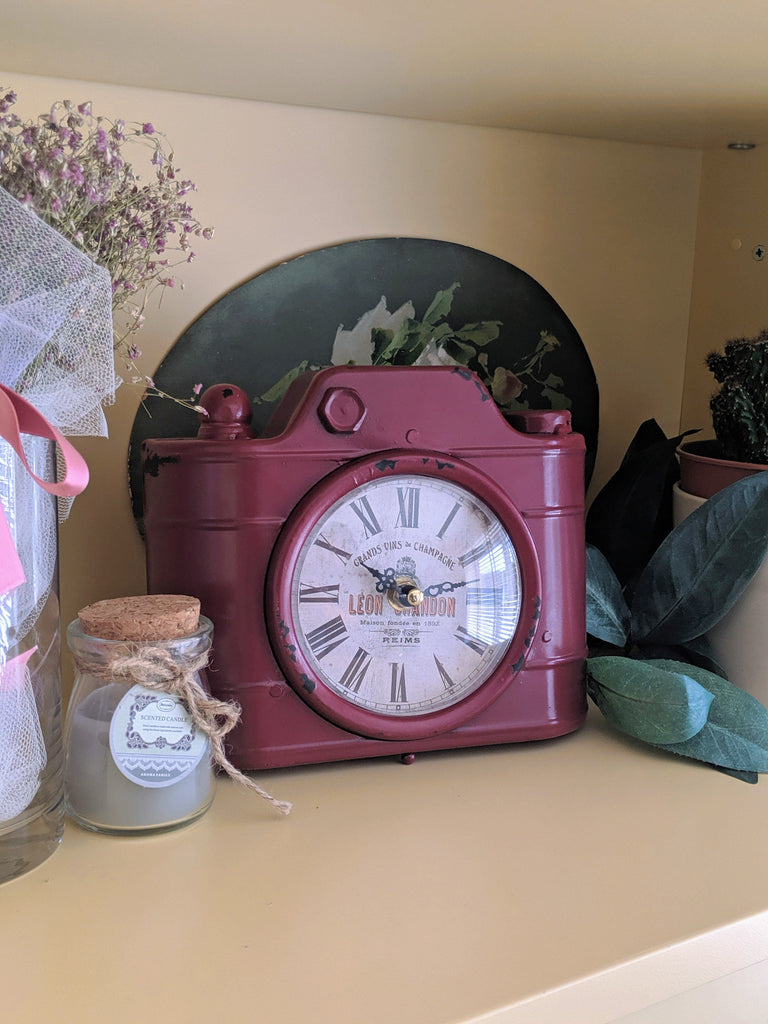 Vintage Camera Clock Red - Vintage & Rags