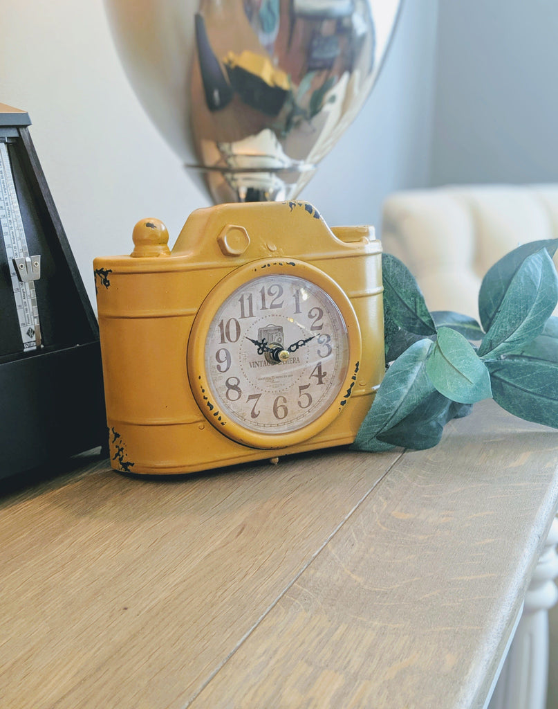 Vintage Camera Clock Yellow - Vintage & Rags
