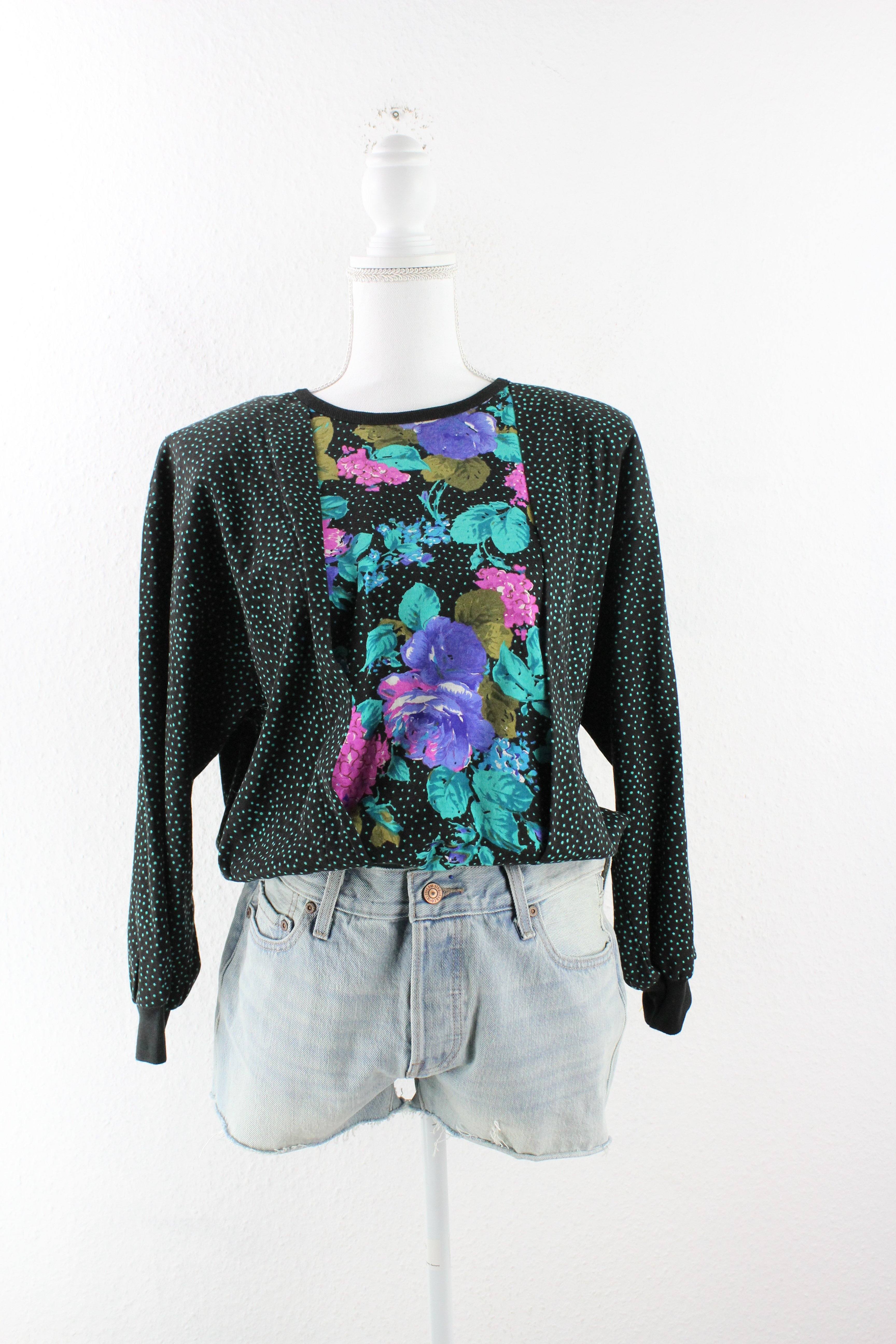 Vintage Flower & Dots Sweatshirt (S) Vintage & Rags 